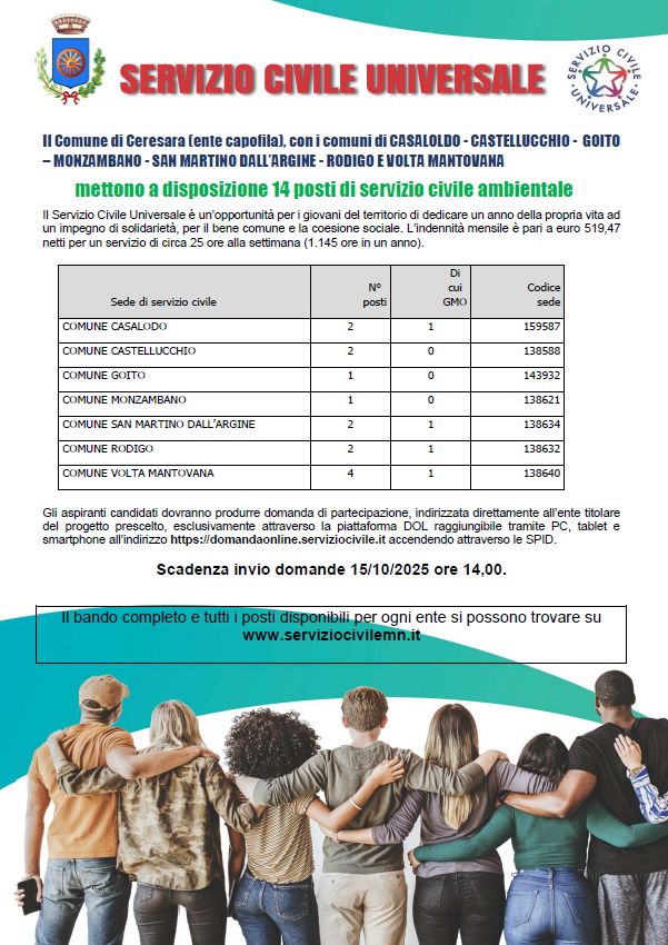 SErvizio Civile domanda entro15 ottobre 2025